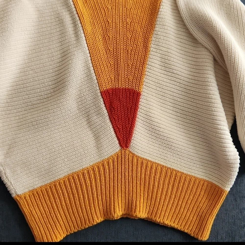 Jil Sander Cream, Orange, and Yellow Colorblock Dolman Sleeve Sweater M/L